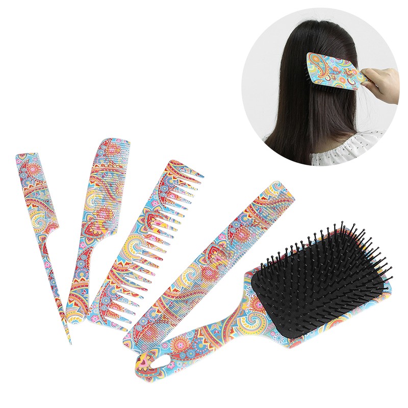 5pcs Paddle Hair Brush Set Easy Detangling Brush Tail Comb