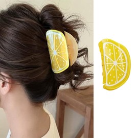 1Pcs Lemon Hair Clips Cute Fruit Hair Claw Clips Strong Hold Acrylic Yellow Lemon Shark Barrettes Funny Nonslip Small Hair Jaw Clip Spring Summer Hair Accessories for Women Holiday Party Styling