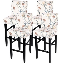 SearchI Bar Stool Covers Set of 4, Stretch Washable Barstool Seat Covers, Counter Height Chair Covers for Kitchen Dining Room Cafe (Beige Flower 1)