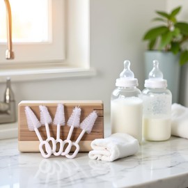 5 Pcs White Pacifier Cleaning Set,Nipple Cleaner Nipples Brush Cleaning Tools Professional Bristle High Density Pacifier Soother Accessories,Bottle-Feeding Bottle Brushes