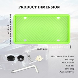 2Set Silicone License Plate Frame Kit,Universal Rattle-Proof Front License Plate Holder with Mounting Hardware,Car Plate Frame for License Plate Protector and Car Decorations (Luminous Green)