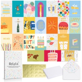 24 Unique Happy Birthday Cards Bulk, Gold Foil Birthday Cards with Envelopes & Stickers, Blank Inside, Happy Birthday Cards Assortment 4x6 Inches For Family, Kids, Friends, Colleagues