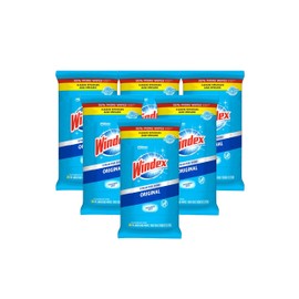 Windex Glass Cleaning Wipes, Pre-Moistened Glass and Surface Wipes to Clean Home Surfaces, Household Essentials, Original Scent, 38 Count (Pack of 6)