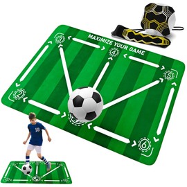 Soccer Training Mat with Adjustable Soccer Trainer - Non-Slip Soccer Training Equipment for Kids Youth to Boost Speed, Strength & Coordination | Soccer Trainer for Indoor/Outdoor Drills