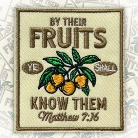 By Their Fruits Ye Shall Know Them Patch 3 Inches Christian Religious Jesus Bible Verse Iron On/Sew On Embroidery Fabric Applique Patches for Trucker Hats Clothes Backpack DIY Accessories Friends Gift