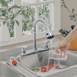 QX Kitchen Sink Faucet Stainless steel Double Handle Pull Down Sprayer Swivel Mixer