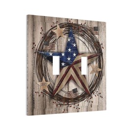 Yamxbfa Decorative Switch Plate Covers Vintage American Flag 2 Gang Double Toggle Light Switch Cover Texas Star Electric Wall Plate Dual Device Electrical Faceplate for Farmhouse Kitchen Living Room