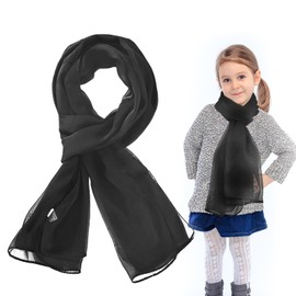 SwirlColor Girls Scarf, Soft Chiffon Scarf Wraps Scarf Spring Winter Long Scarf for Girls Children Neck Warmer, black