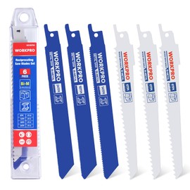 WORKPRO Reciprocating Saw Blades Set of 6 Bi-Metal Saw Blades for Cutting Metal, Wood with Nails, Wood, Plastic, with Storage Box, Compatible with Standard Reciprocating Saws