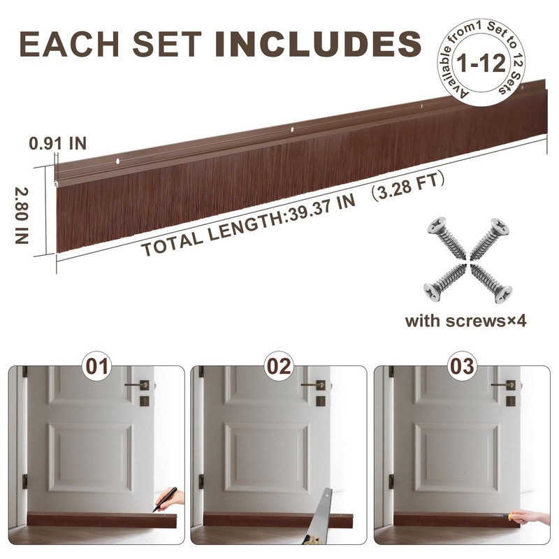 6 Pack Door Brush Sweep | 2.80" x 39.3" CEPIA