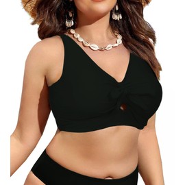 Women Plus Size Bikini Top Push Up Knot Front Bikini Top Only Bathing Suit Tops for Women Large Bust Full Coverage, Black, 20 Plus