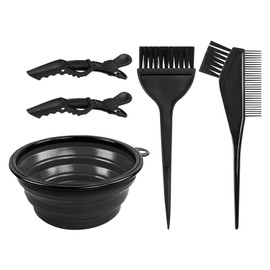 EMVANV 5 PCs Hair Dyeing Set,Hair Dye Coloring Kit Hair Bleach Kit Hair Coloring Tool with Folding Bowl Dyeing Brush Dyeing Comb and Hairpin(Black)