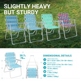 #WEJOY 2 Pack Folding Webbed Lawn Beach Chair,Heavy Duty Portable Chairs for Outside with Hard Arm,Carry Strap for Outdoor Camping Garden Concert Festival Picnic