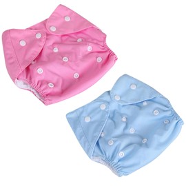 2-Pack Reusable Swim Nappy, Washable Swim Nappies for Babies & Special Needs, Adjustable Swimming Nappies for Pool Lessons/Beach Use, Leak-Proof Baby Swim Nappy in Blue & Pink (0-3 Years)