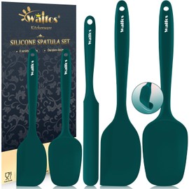 Walfos Silicone Spatula Set of 5 - (600°F) High Heat Resistant Dark Green Kitchen Scraper Spatulas, One-Pieces Seamless Design, Perfect for Cooking Mixing & Baking - BPA Free and Dishwasher Safe