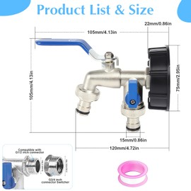 Double Outlet Garden Tap, Outdoor Tap Kit Splitter 2 Way, Zinc Alloy Outside Taps with Double Hose Connectors Rust and Frost Resistant (Included 3/4" Adapter, Suitable for 3/4” and 1/2”)