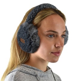 C.C Soft Winter Warm Adjustable Headband Ear Warmer Earmuffs, Sherpa Dark Gray