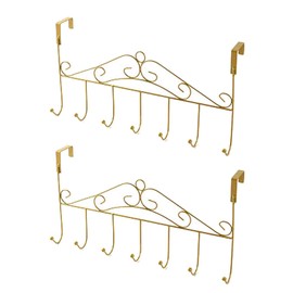 eywlwaar Gold Over The Door Hooks 7 Hanger Rack Heavy Decorative Metal Rack for Home Use Hats Coats Key Bag Clothes Scarfs Hooks (Golden)