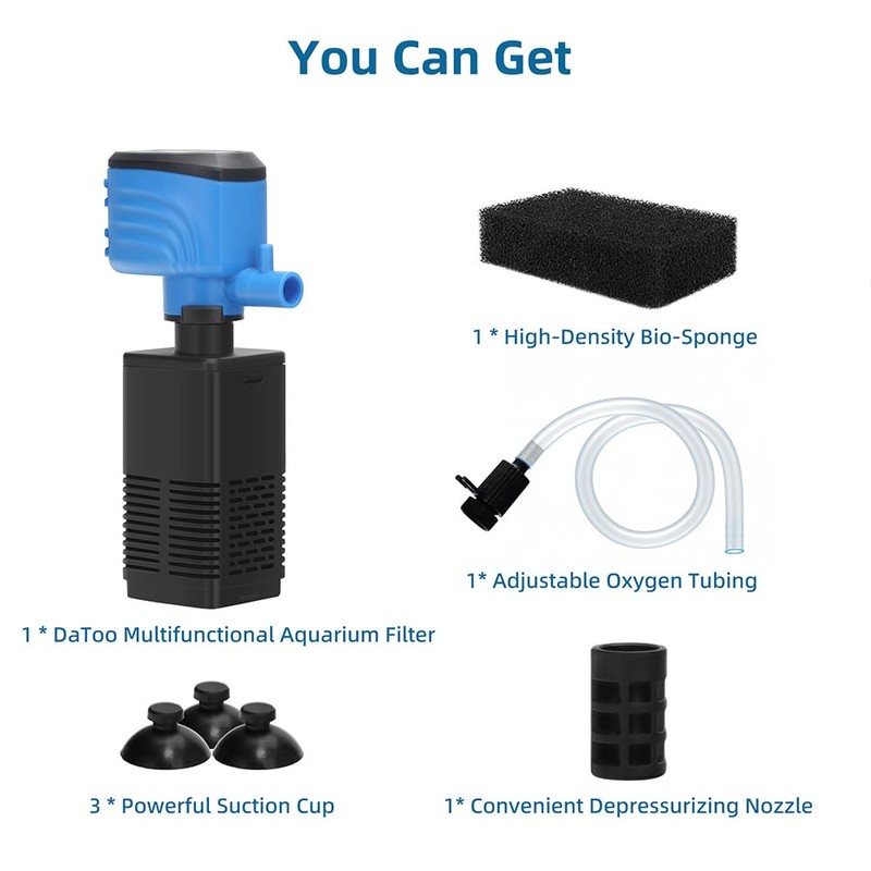 DaToo Aquarium Filter 5-15 Gallon Fish Tank Filter 120GPH Powerful