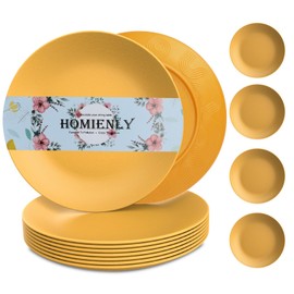 Homienly Flat Dinner Plates Set of 8, Alternative to Plastic, Microwave & Dishwasher Safe, Wheat Straw, Unbreakable Kids Plates (Yellow, 10 inch)