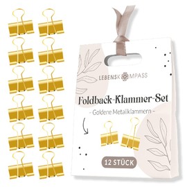 Lebenskompass® Set of 12 Gold Foldback Clips - Stylish Office Clips Perfect for Documents, Creative Projects and Organization
