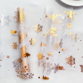 10M Christmas Table Runner Gold Table Decorations Gold Table Runner Snowflakes Xmas Tree Tulle Roll for Christmas Party Table Decor