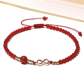 Xfoxstal Agate Beaded Ankle Bracelets for Women Endless Love 14k Gold Plated Infinity Charm Anklet Attract Wealth and Good Luck Amulet Jewelry, Large, Stone, Agate