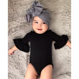 Mubineo Infant Baby Girl Basic Bell Short Sleeve Cotton Romper Bodysuit Tops Clothes (Black, 18-24 Months)