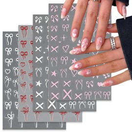 Romantic Valentine's Day Nail Art Stickers Decals Self-Adhesive Star Love Heart Nail Stickers Ribbon Bow Nail Art Decals Valentines Red Pink White Heart Bow Nail Art Design Decoration Accessories