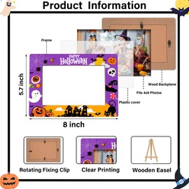 YSTEP Halloween Picture Frame 4x6, Black Cat Ghost and Pumpkin Theme for Kids, Spooky Cute Tabletop Decor for Halloween Party, Home, or Office, Gift for Boys & Girls -I04