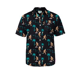 Tipsy Elves Black Sasquatch Shredder Hawaiian Shirts for Men - Casual Beach & Summer Party Shirts for Men - Stretch Fabric with Modern Fit - Fun Design for Parties & Vacation - X-Large