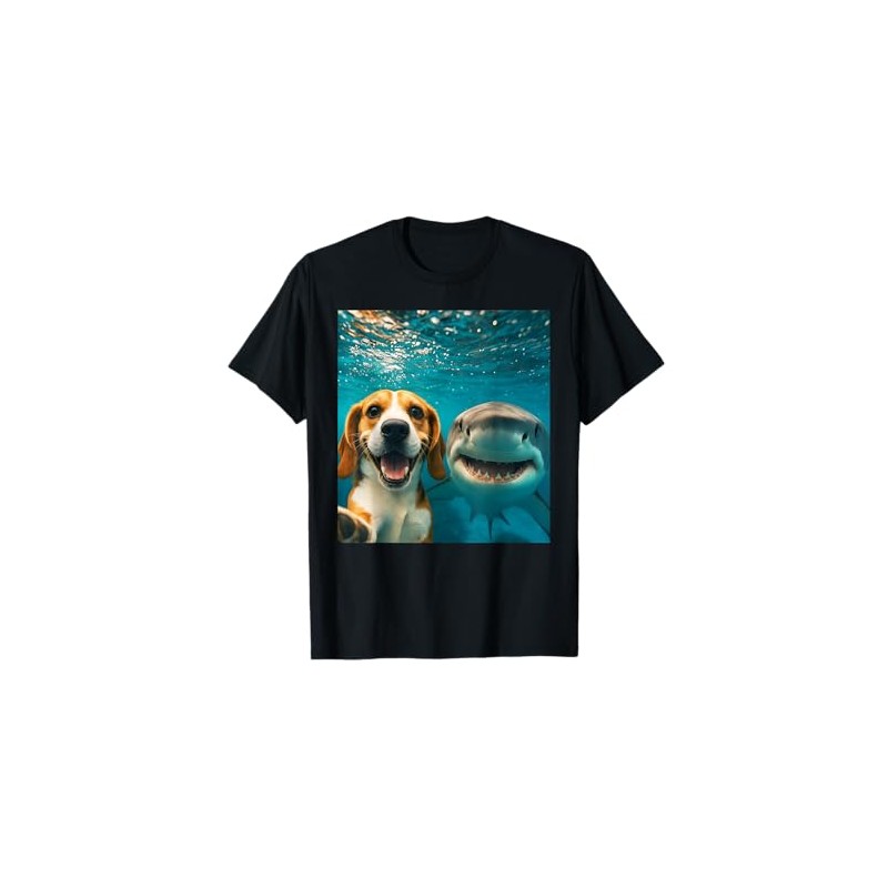 Funny Beagle Dog Selfie with Shark Ocean Lovers T-Shirt