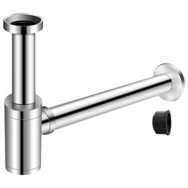 EXLECO Chrome Bottle Trap 1 1/4" Stainless Steel Siphon Bathroom Basin Bottle Trap Universal Tube Siphon