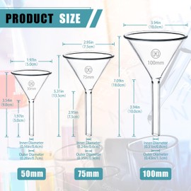 HUAOU 3pcs Glass Funnel Set, 50mm 75mm 100mm Short Stem Funnel, 3.3 Borosilicate Glass Filter Funnel, Spice Funnel for Kitchen Use Filling Bottles, Oil Funnel for Science Labs Powder