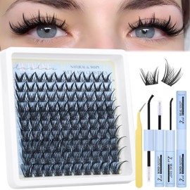 Wispy Lash Clusters Kit Manga Eyelash Clusters DIY 10-16MM Lash Extension Kit Natural Lash Clusters Eyelash Extension Kit C Curl Individual Lashes Kit with Lash Bond and Seal, Lash Tweezers by Wtvane