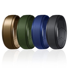 ROQ Breathable Silicone Rings for Men - Inner Arrow Shape Grooves for Enhanced Breathability - Classic Mens Silicone Rubber Wedding Ring Band - Black, Dark Green, Blue, Bronze Colors - Size 13