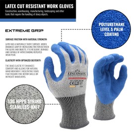 LINCONSON 3 Pack Level 5 Cut Resistant Safety Performance Series Construction Mechanics Latex Work Gloves