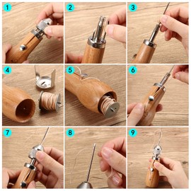 5 Pieces Sewing Awl Kit, Leather Sewing Stitching Leather Craft Awl with Needles (Straight and Bent), Coil and 200 Meters Waxed Threads for DIY Leather Craft Supplies