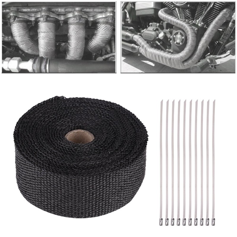 Exhaust Pipe Wrap, 16 ft Black High Heat Insulation Exhaust