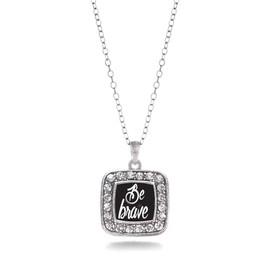 Inspired Silver - Be Brave - Silver Necklace for Women - Square Pendant Chain Necklace Jewelry Gift with Cubic Zirconia - Women's Necklace Charm with Lobster Claw Clasp