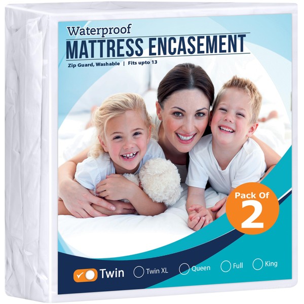 Utopia Bedding Zippered Mattress Encasement Twin - 100% Waterproof and Bed Bug Proof Mattress Protector - Absorbent, Six-Sided Mattress Cover (Pack of 2)