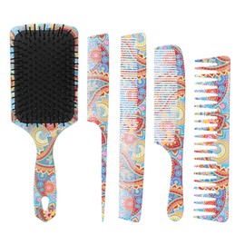 5pcs Paddle Hair Brush Set Easy Detangling Brush Tail Comb Wide Fine Teeth Hair Comb SetStyling Comb Set