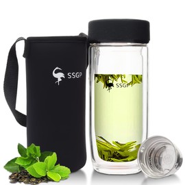 Infusor De Té Doble Cristal,Termo Para Te PortáTil,Taza De Té Con Filtro De Malla De Acero Inoxidable,A Prueba De Fugas,kit de te,Para Exteriores,Oficinas,Hogar Vaso TéRmico Para Café,Infusiones De Té O Tisanas Frutales,10 Onzas/300Ml