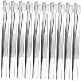 DOITOOL 10pcs Stainless Steel Stamp Tweezers Ergonomic Long Precision Tongs for Stamps Eyelashes Jewelry and Electronics Easy Collectors and