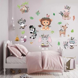 AnFigure Forest Baby Animal Wall Sticker - Monkey Elephant Rabbit Panda Zebra Wall Decal - Baby Nursery Kids Room Day Care Playroom Wall Decor