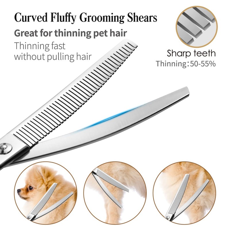 FOGOSP Curved Thinning Shears 7'' Curve Fluffers Scissors Professional Curved