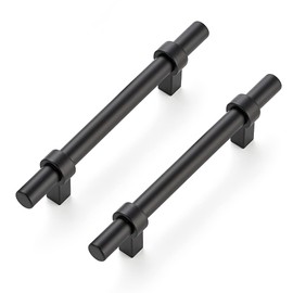 Ravinte 15 Pack 6-3/8 Inch Cabinet Pulls Matte Black Kitchen Cabinet Hardware Cupboard Handles with Square Base 6-3/8" Length,4" Hole Center