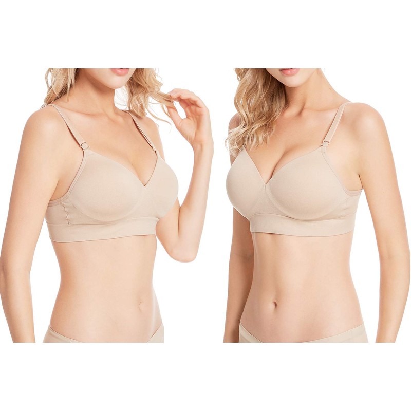 Lemef Wireless Bras for Women Seamless Padded Bras Beige, Size
