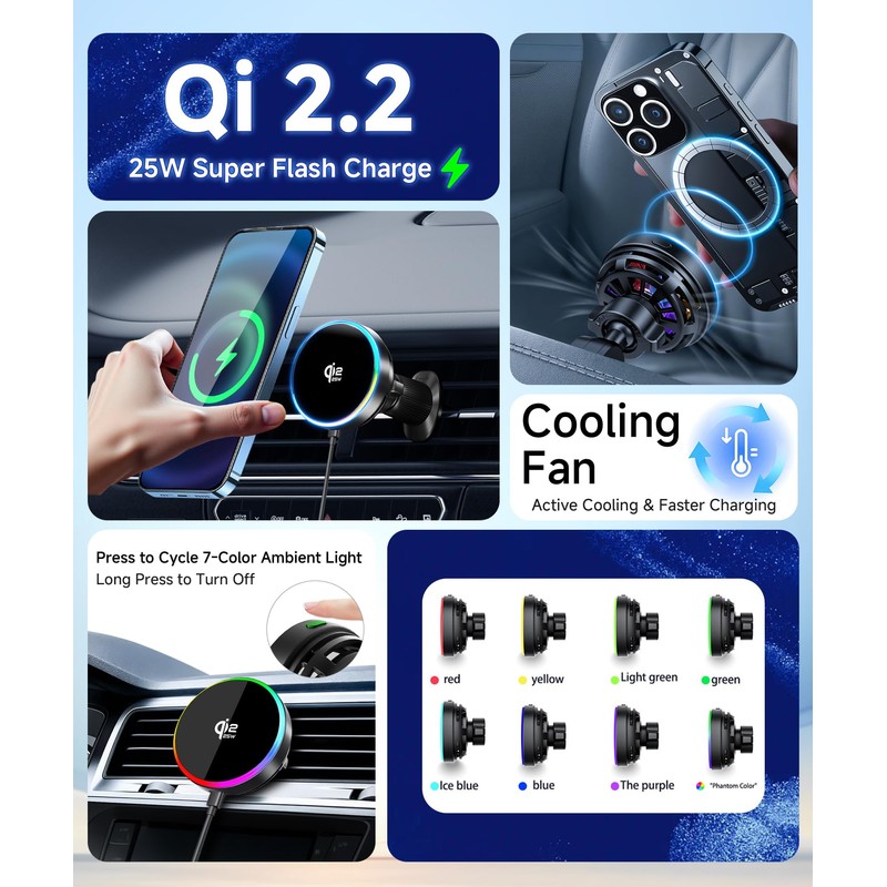 Qi2.2 25W Wireless Charger Car Phone Mount for Toyota Prius