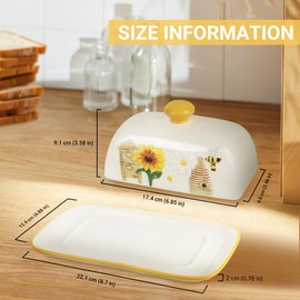 Butter Dish With Lid 3D Relief design - Say Goodbye To Softened Butter, Hand drawn Cute Sunflower Bee Pattern Butter Container, Kitchen Tableware Ceramic Butter Dishes With Smooth